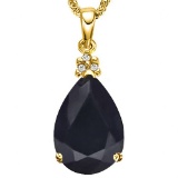 1.0 CTW BLACK SAPPHIRE 10K SOLID YELLOW GOLD PEAR SHAPE PENDANT WITH ANCENT DIAMONDS