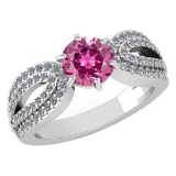 Certified 1.71 Ctw Pink Tourmaline And Diamond Wedding/Engagement 14K White Gold Halo Ring