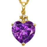 0.61 CTW AMETHYST 10K SOLID YELLOW GOLD HEART SHAPE PENDANT WITH ANCENT DIAMONDS