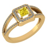 Certified 0.61 Ctw Fancy Yellow Diamond 18k Yellow Halo Gold Ring