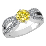 Certified 1.71 Ctw Treated Fancy Yellow Diamond Wedding/Engagement 14K White Gold Halo Ring