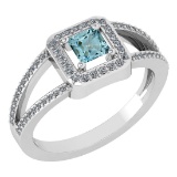 Certified 0.61 Ctw Aquamarine And Diamond 18k White Halo Gold Ring