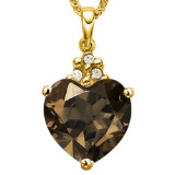 0.66 CTW SMOKEY 10K SOLID YELLOW GOLD HEART SHAPE PENDANT WITH ANCENT DIAMONDS