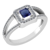 Certified 0.61 Ctw Blue Sapphire And Diamond 18k White Gold Halo Ring