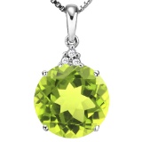 0.85 CTW PERIDOT 10K SOLID WHITE GOLD ROUND SHAPE PENDANT WITH ANCENT DIAMONDS