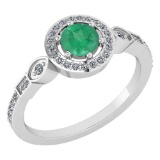 Certified 0.65 Ctw Emerald And Diamond Platinum Gold Halo Ring