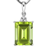 0.83 CTW PERIDOT 10K SOLID WHITE GOLD OCTWAGON SHAPE PENDANT WITH ANCENT DIAMONDS