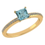 Certified 0.86 Ctw Aquamarine And Diamond 18k Yellow Halo Gold Ring