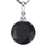 0.96 CTW BLACK SAPPHIRE 10K SOLID WHITE GOLD ROUND SHAPE PENDANT WITH ANCENT DIAMONDS