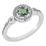 Certified 0.65 Ctw Green Amethyst And Diamond Platinum Gold Halo Ring