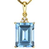 1.02 CTW SKY BLUE TOPAZ 10K SOLID YELLOW GOLD OCTWAGON SHAPE PENDANT WITH ANCENT DIAMONDS
