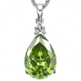 0.58 CTW PERIDOT 10K SOLID WHITE GOLD PEAR SHAPE PENDANT WITH ANCENT DIAMONDS