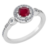 Certified 0.65 Ctw Ruby And Diamond Platinum Gold Halo Ring