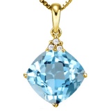 1.11 CTW SKY BLUE TOPAZ 10K SOLID YELLOW GOLD CUSHION SHAPE PENDANT WITH ANCENT DIAMONDS