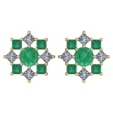 Certified 1.46 Ctw Emerald And Diamond 18k Yellow Gold Halo Stud Earring