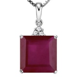 1.54 CTW RUBY 10K SOLID WHITE GOLD SQUARE SHAPE PENDANT WITH ANCENT DIAMONDS