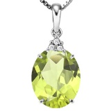 0.69 CTW PERIDOT 10K SOLID WHITE GOLD OVAL SHAPE PENDANT WITH ANCENT DIAMONDS