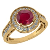 Certified 1.71 Ctw Ruby And Diamond 14K Yellow Gold Halo Ring