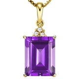 0.85 CTW AMETHYST 10K SOLID YELLOW GOLD OCTWAGON SHAPE PENDANT WITH ANCENT DIAMONDS