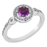 Certified 0.65 Ctw Amethyst And Diamond Platinum Gold Halo Ring