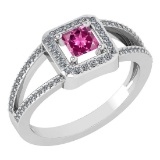 Certified 0.61 Ctw Pink Tourmaline And Diamond 18k White Halo Gold Ring
