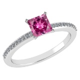 Certified 0.86 Ctw Pink Tourmaline And Diamond 18k White Halo Gold Ring
