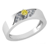 Certified 0.19 Ctw Treated Fancy Yellow Diamond 14K White Gold Halo Ring