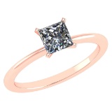 Certified 0.75 Ctw Princess Cut Diamond 18k Rose Gold Ring