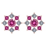 Certified 1.46 Ctw Pink Tourmaline And Diamond 18k Rose Gold Halo Stud Earring