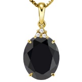 0.76 CTW BLACK SAPPHIRE 10K SOLID YELLOW GOLD OVAL SHAPE PENDANT WITH ANCENT DIAMONDS