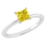 Certified 0.75 Ctw Princess Cut Fancy Yellow Diamond 18k White Gold Ring
