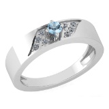 Certified 0.19 Ctw Aquamarine And Diamond 14K White Gold Halo Ring