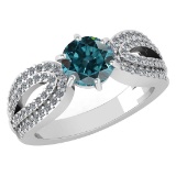 Certified 1.71 Ctw Treated Fancy Blue Diamond Wedding/Engagement 14K White Gold Halo Ring
