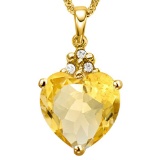 0.51 CTW CITRINE 10K SOLID YELLOW GOLD HEART SHAPE PENDANT WITH ANCENT DIAMONDS