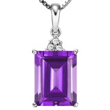 0.96 CTW AMETHYST 10K SOLID WHITE GOLD OCTWAGON SHAPE PENDANT WITH ANCENT DIAMONDS