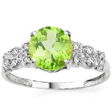 2.17 CTW GENUINE PERIDOT AND DIAMOND IN 14KT SOLID WHITE GOLD RING