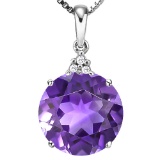 0.67 CTW AMETHYST 10K SOLID WHITE GOLD ROUND SHAPE PENDANT WITH ANCENT DIAMONDS