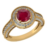 Certified 1.71 Ctw Ruby And Diamond 14K Yellow Gold Halo Ring