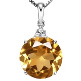 0.68 CTW CITRINE 10K SOLID WHITE GOLD ROUND SHAPE PENDANT WITH ANCENT DIAMONDS