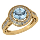 Certified 1.71 Ctw Aquamarine And Diamond 14K Yellow Gold Halo Ring