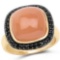 14K Yellow Gold Plated 7.50 ct. t.w. Peach Moonstone and Black Spinel Ring in Sterling Silver