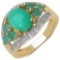 14K Yellow Gold Plated 6.87 CTW Genuine Crysopharse Emerald & White Topaz .925 Streling Silver Ring