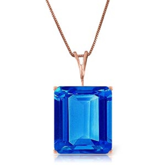 14K Solid Rose Gold Necklace with Octagon Blue Topaz