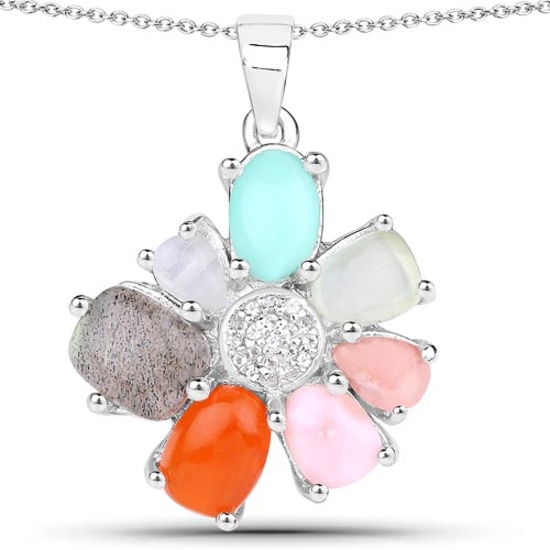 4.50 CTW Genuine Multi Stone .925 Sterling Silver Pendant