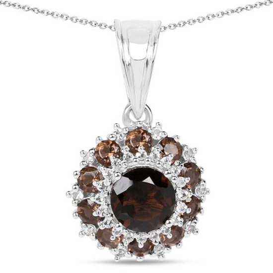 1.60 CTW Genuine Smoky Quartz and White Topaz .925 Sterling Silver Pendant
