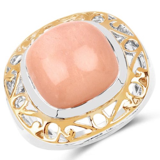 Two Tone Plated 12.80 CTW Genuine Moonstone .925 Sterling Silver Ring