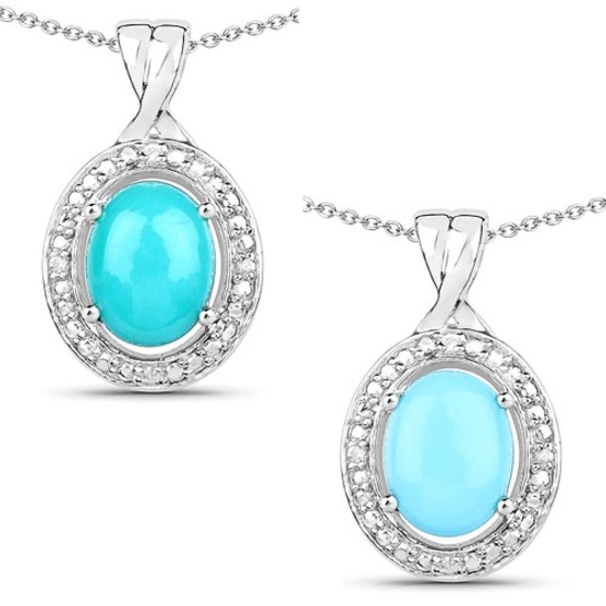 1.88 CTW Genuine Turquoise and White Zircon .925 Sterling Silver Pendant