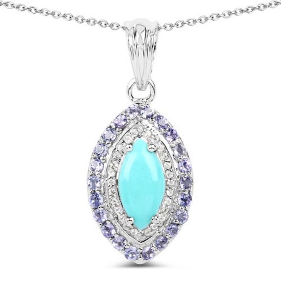 2.40 CTW Genuine Turquoise Tanzanite and White Topaz .925 Sterling Silver Pendant