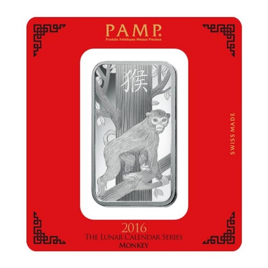 PAMP Suisse Silver Bar 100 Gram - 2016 Monkey Design