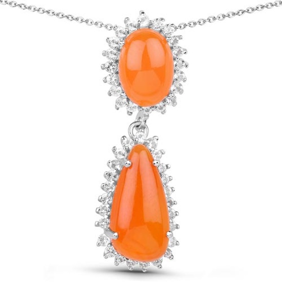 7.29 CTW Genuine Carnelian And White Topaz .925 Sterling Silver Pendant